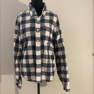 Hollister Navy and White Plaid Shirt